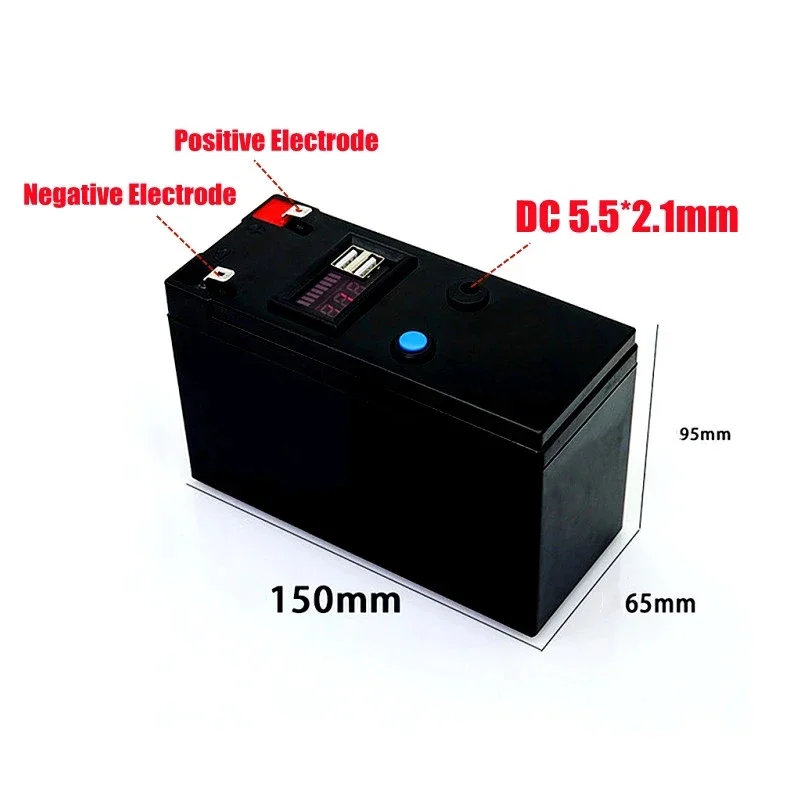 

New 12V 120000MAh Portable And Rechargeable 18650 Battery Built-In 5V 2.1A USB Power Display Charging Port With + 12.6V Charger