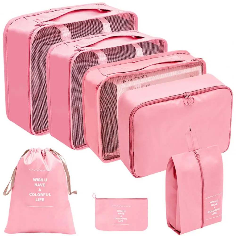 7Pcs/Set Travel Packing Cubes Suitcase Organizer Bags Zipper Closure Waterproof Clothes Cosmetics Shoe Toiletries Storage Bags