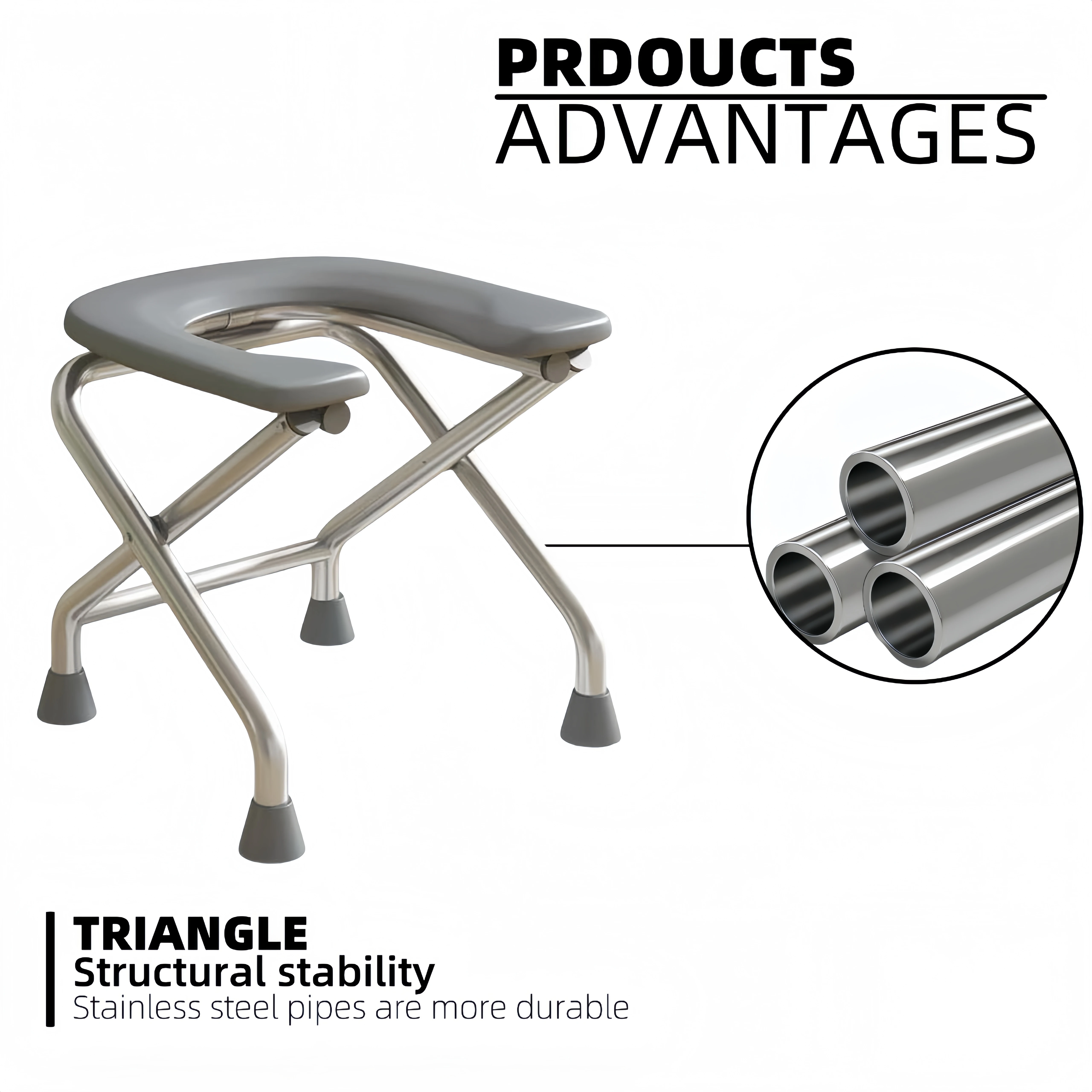 1 Foldable U-Shaped Stainless Steel Toilet Chair Can Be Loaded with 300 Pounds Easy to Store and Clean Suitable for Elderly and Pregnant Women Can Be Used as Bathing Stool folding chair toilet seat stool