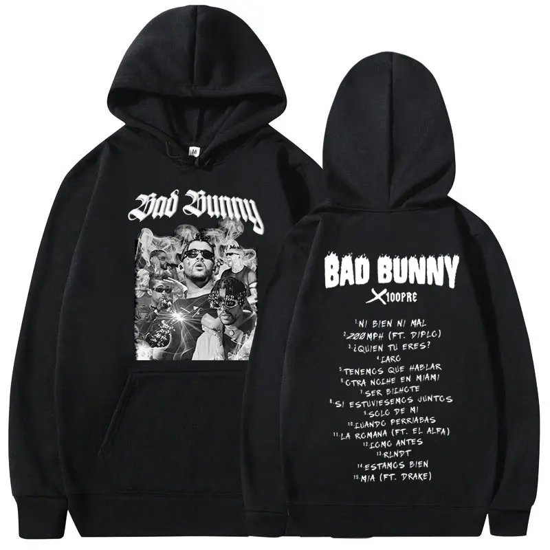 

Rapper Bad Bunny Hoodie Album musik Graphic Hoodie Pria Wanita mode Hip Hop kasual Sweatshirt ukuran besar Harajuku Streetwear