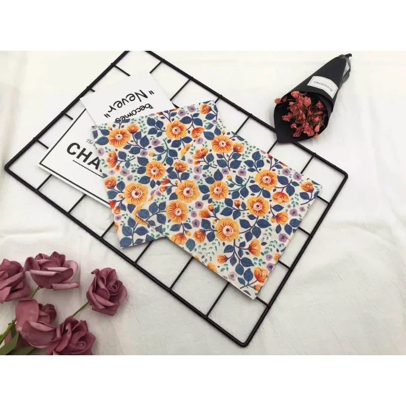 Paper Napkins Tissue Paper Decoration Colorful Printed Orange Flower 2 Layers 20pcs 33cm