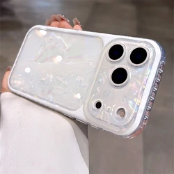 Luxury Shell Pattern Laser Phone Case with AI - Controlled Buttons and Shockproof Bumper - iPhone 15 (White)