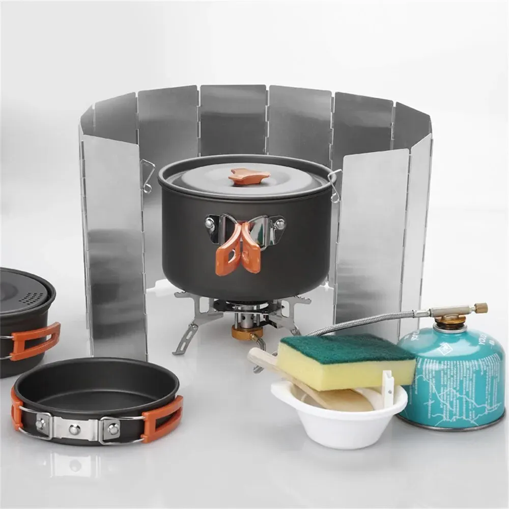 Ultralight Outdoor 10 Plates Foldable Wind Shield Camping Stove Windshield Foldable Gas Cooker Wind Deflector camping stove
