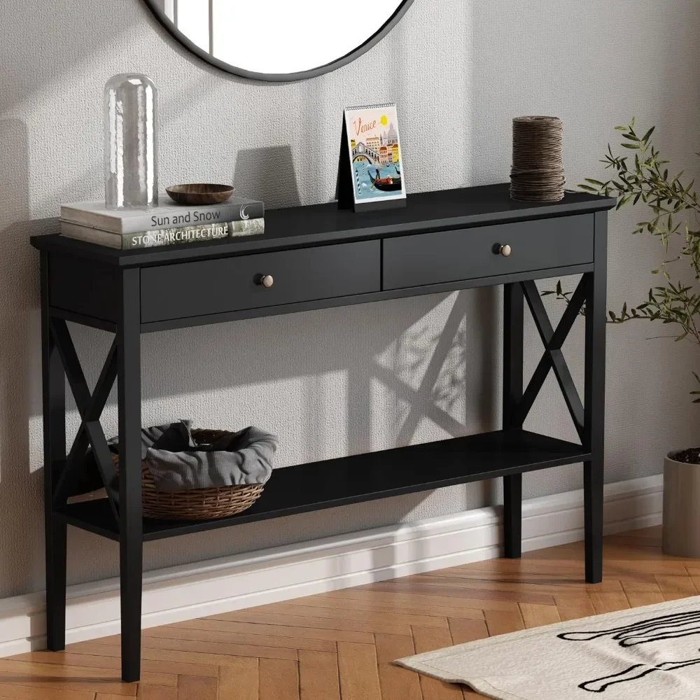 

Console Table with Drawers, Narrow Wood Accent Sofa Table Entryway Table with Storage Shelf for Entryway, Front Hall, Hallway.