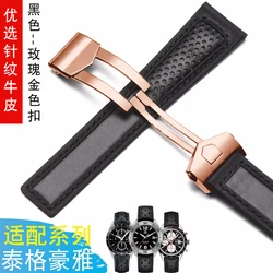 Elegant Cowhide Leather Watchband with Metal Folding Buckle - Black/Red - 22mm (Black Rose gold)