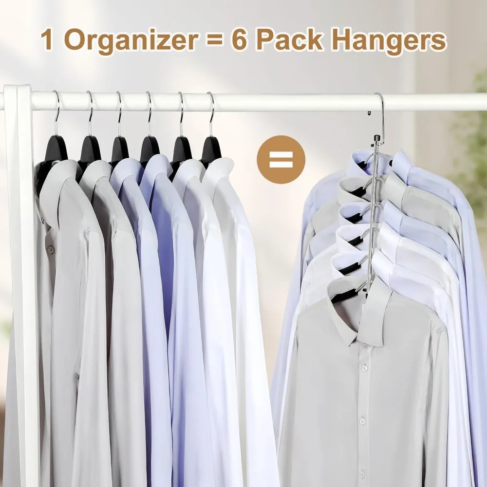 Clothes Hanger Space Saving, 6 Tier Shirt Coat Hangers Space Saving No Bump Shoulder Hangers with No Slip Foam Padded Hangers C