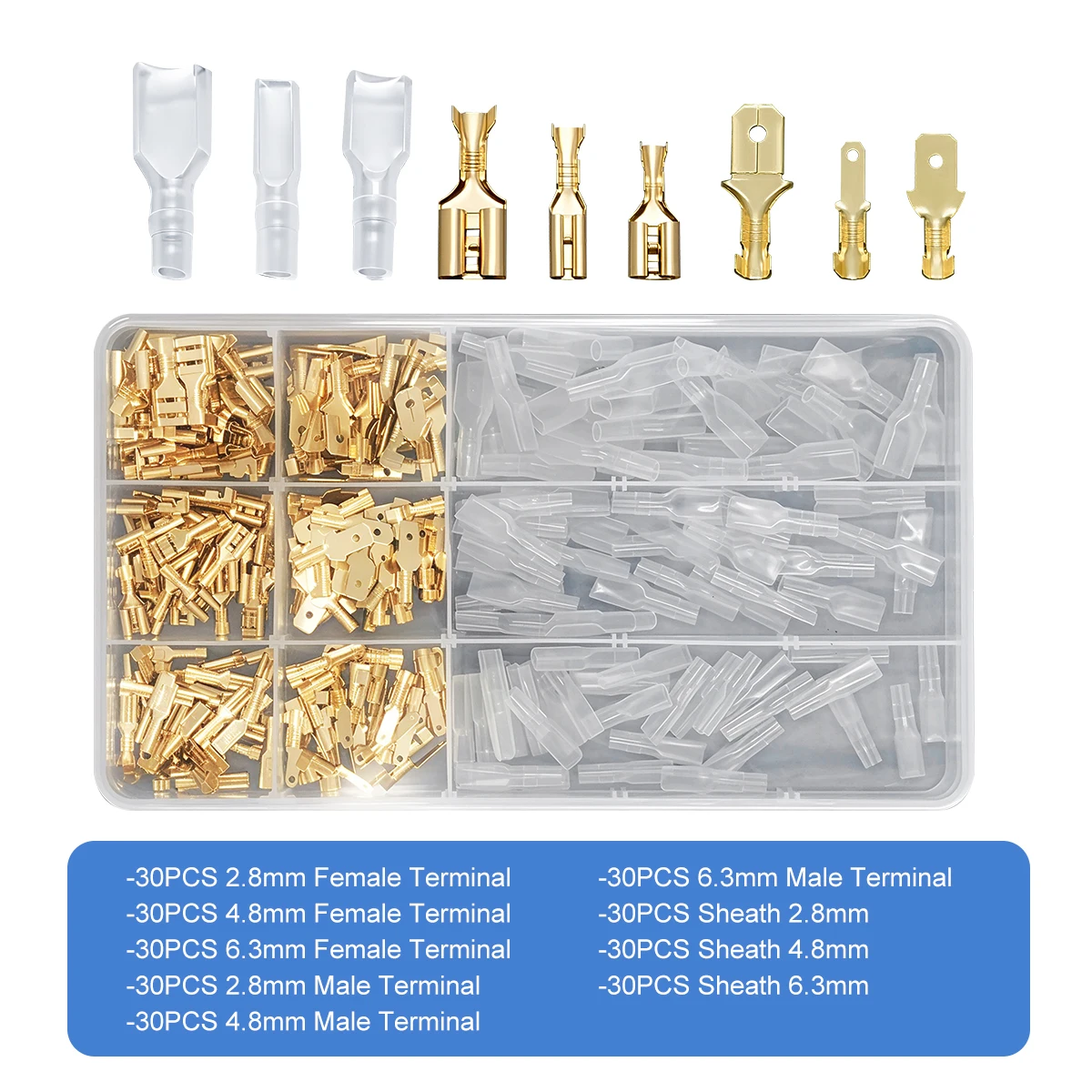 압착 단자 절연 씰 전기 와이어 커넥터 압착 단자 커넥터 분류 키트 270/135/120pcs 2.8/4.8/6.3mm