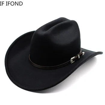 Vintage Western Cowboy Hat For Men\'s Gentleman Lady Jazz Cowgirl With Leather Wide Brim Cloche Church Sombrero Hombre Caps 1