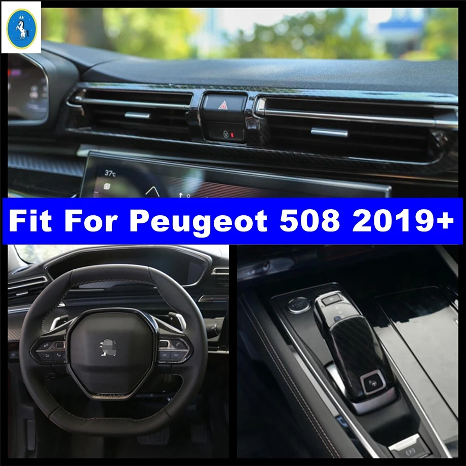 

Air AC Outlet Vent / Gear Shift Head Knob / Steering Wheel Cover Trim For Peugeot 508 2019 - 2022 Carbon Interior Accessories