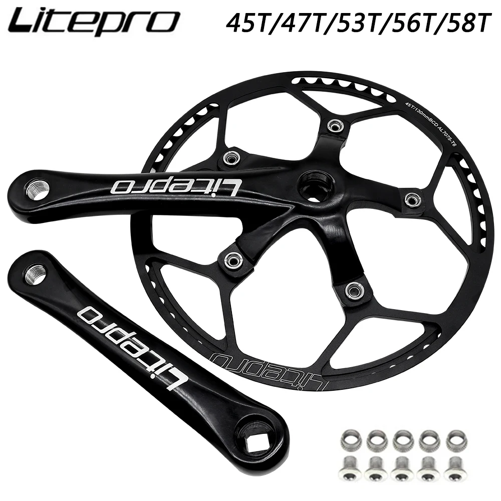 

Litepro MTB Road Bike Crankset Integrated 130BCD Chainwheel Crank 45T/47T/53T/56T/58T Single Chainring 170MM Crank Bicycle Parts