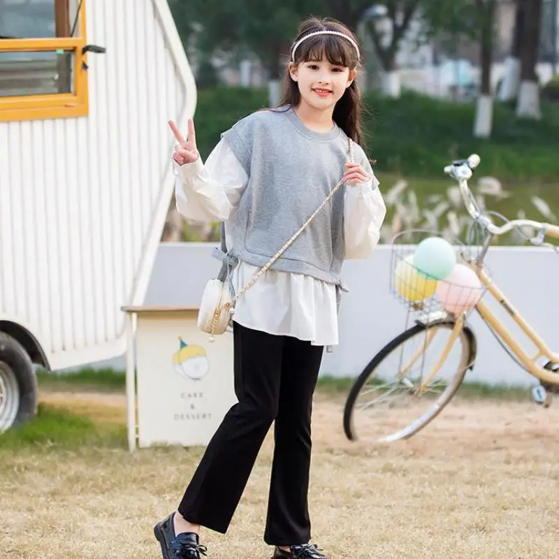 

Unique Patchwork Style Sweatshirt For Girls Long Sleeve Soft Cotton Casual Pullovers Children Daily Outdoor Sport Hoodies Tops