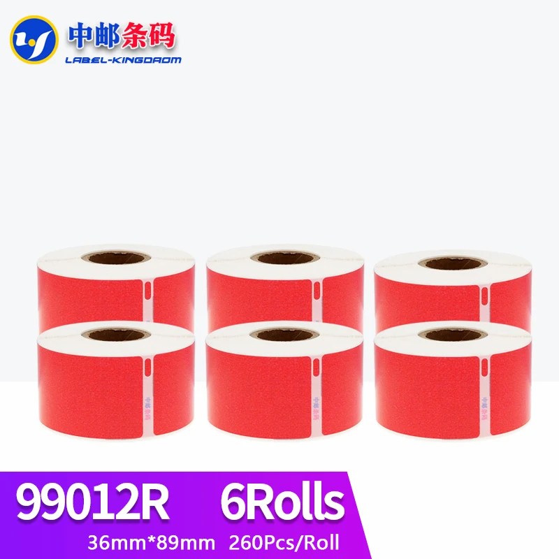 

6 Rolls Red Color Dymo 99012 Generic Label 36mm*89mm 260Pcs Compatible for Labelwriter 400 450 450Turbo Printer