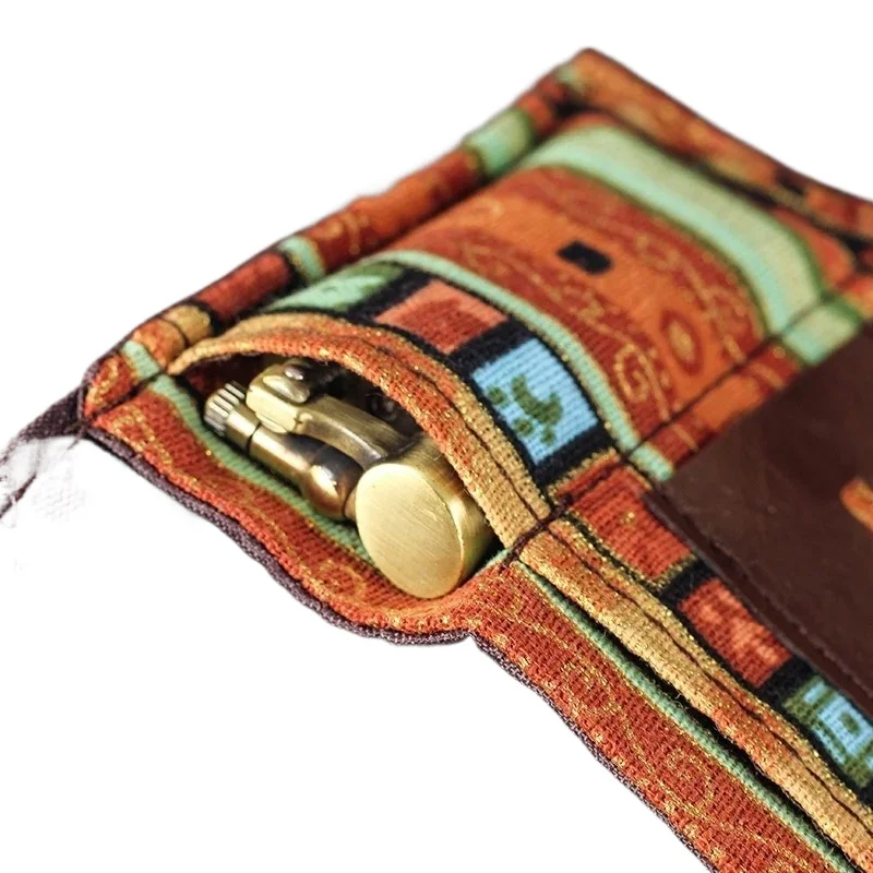 Borsa per Tabacco Vintage in Stile Etnico, Stampata a Mano, Portatile a 3 Pieghe, Accessorio per Fumatori da Uomo - immagine 4