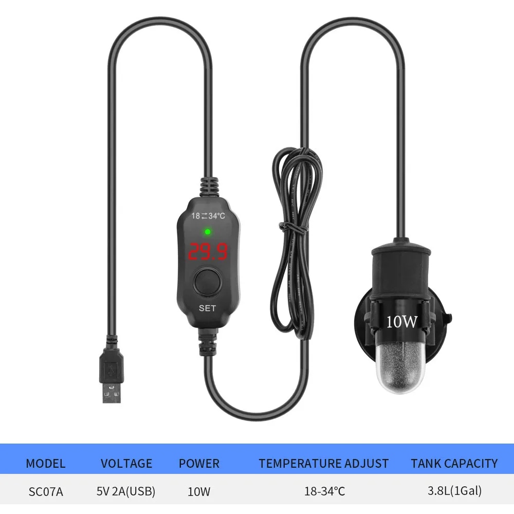 Submersible Adjustable Temperature Aquarium Heater 18-34°C