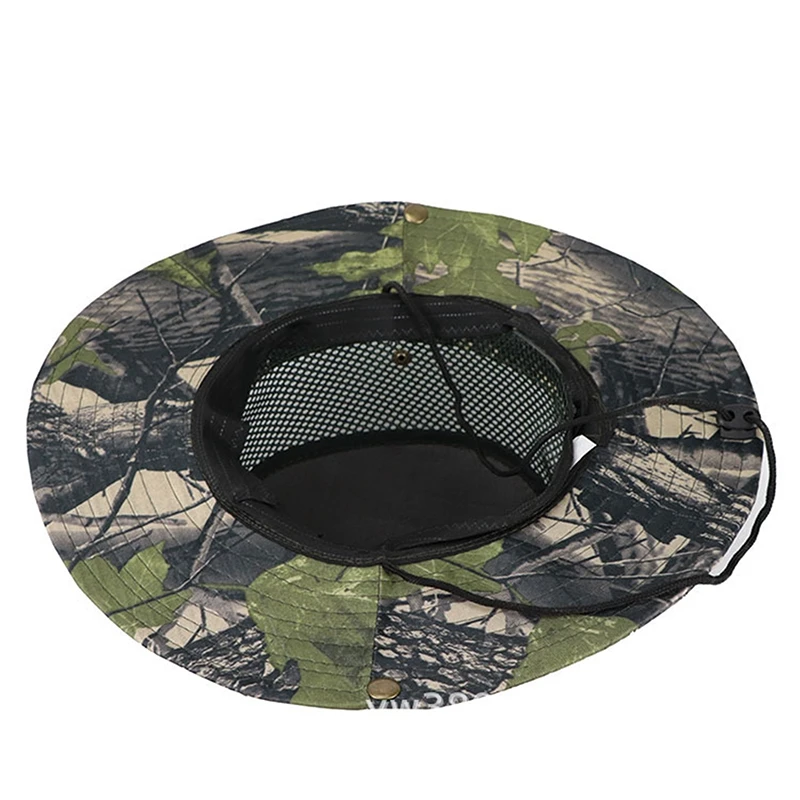 Summer Breathable Mesh Bucket Hat Tactical Military Army Camouflage Printed Cap Large Brim Hiking Fishing Outdoor Beach Sunhat