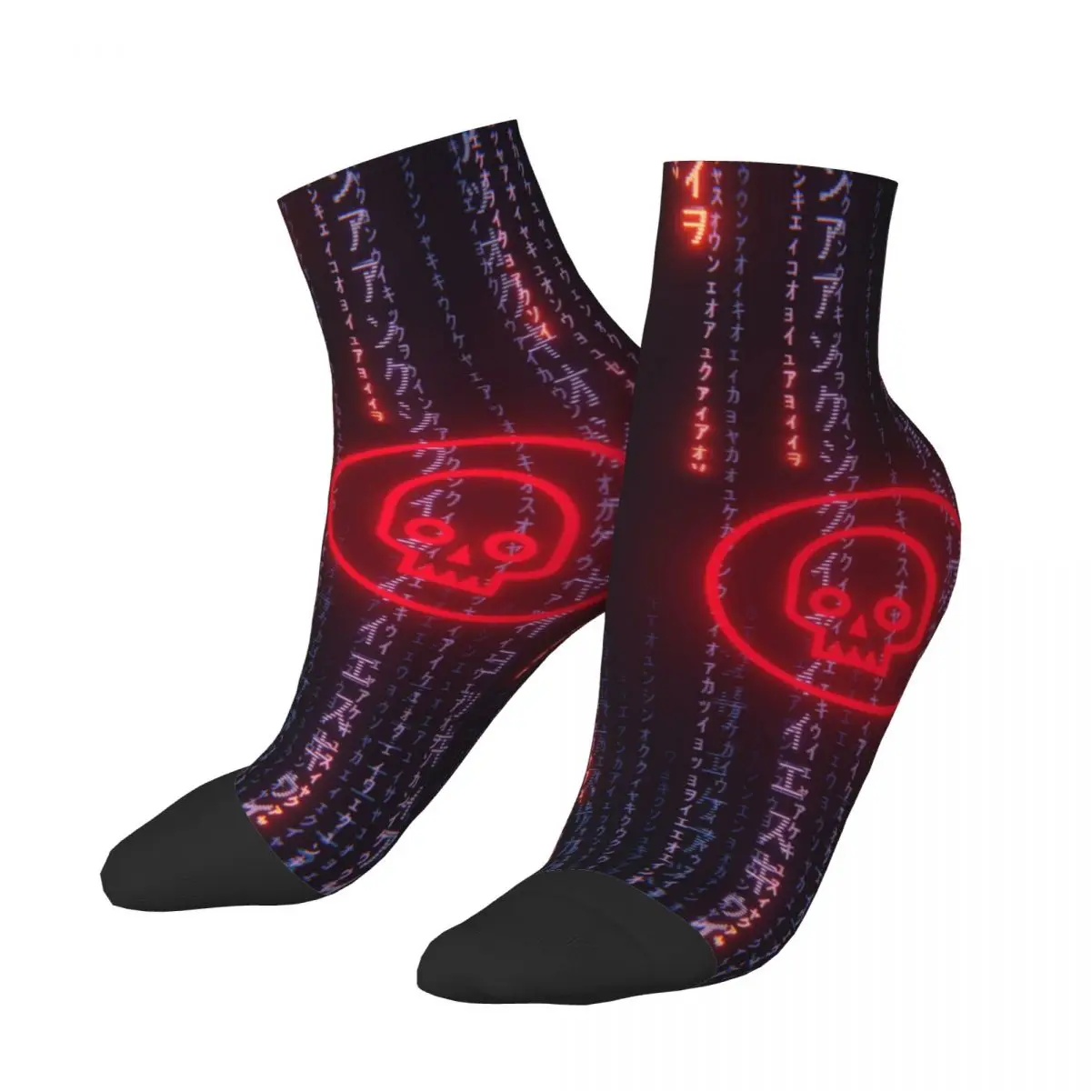 

Funny Men's Ankle Socks Kanji Skull Red Scrolling The Matrix Trinity Film Street Style Casual Crew Sock Gift Pattern Printed
