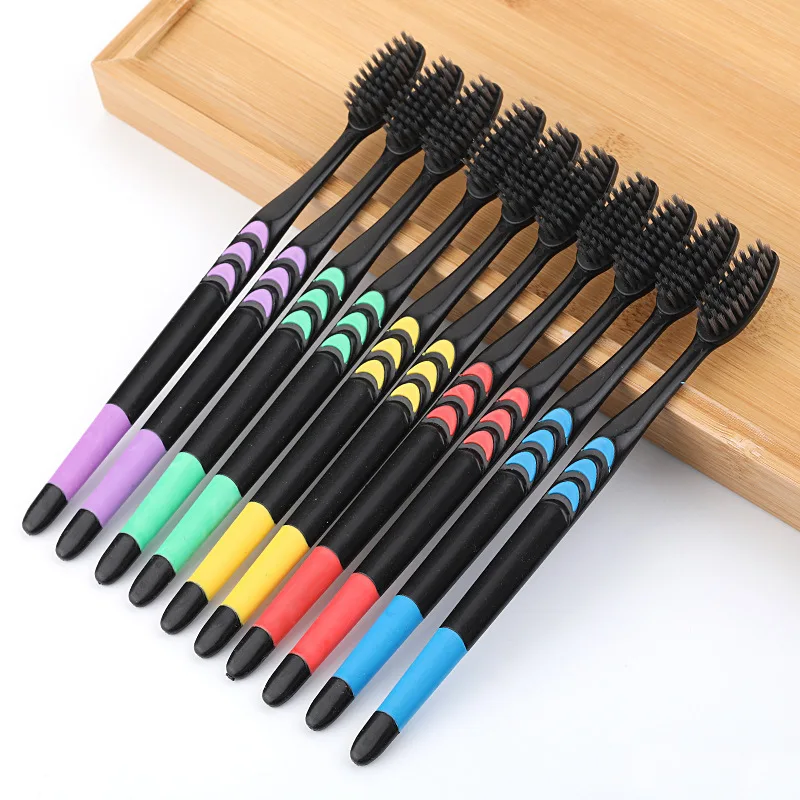 10 Pack Natural Bamboo Charcoal Soft Bristle Toothbrushes