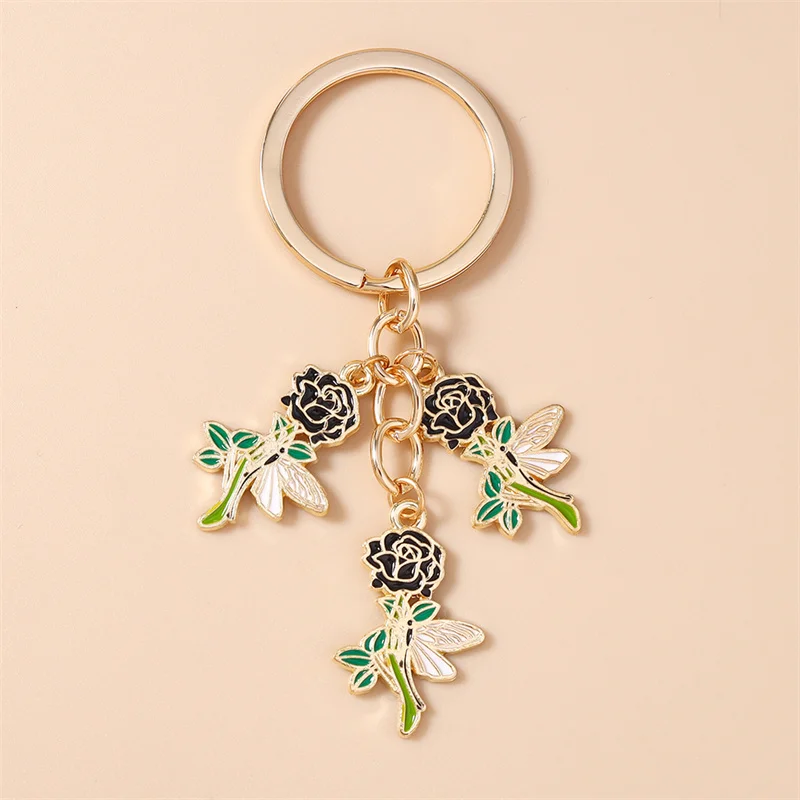 Aihua Niedlicher Emaille-Rosen-Schlüsselanhänger für Frauen und Mädchen, Schlüsselring-Anhänger für Handtaschen-Deko, DIY Handgemachter Schlüsselanhänger, Schmuckgeschenke – Detail 6