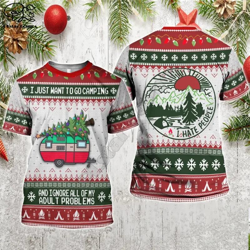 

Christmas I Just Want To Go Camping And Ignore Adult Problems 3d Printed t shirts tees Men For Women Christmas short sleeve