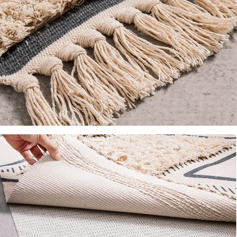 Creative Hand Woven Printed Area Rugs, Tufted Tassels, Throw Rug Machine Washable Bath Mat Doormat Carpet, Moroccan, Cotton, 1Pc