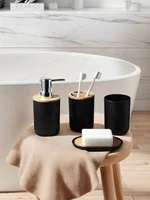 1pc Lotion Dispenser/4pcs Black Bathroom Accessories Set,Plastic Toothbrush Holder with Bamboo Cover,Toothbrush Cup, Soap Dish