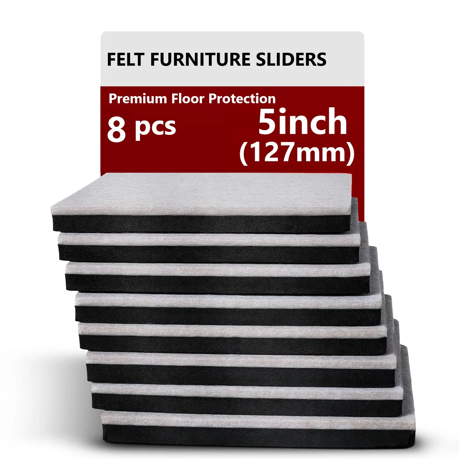 Easy-Glide Hardwood Floor Furniture Sliders - 8-Pack, 5" Square, Reusable and Durable, Move Heavy Loads Easily, Black