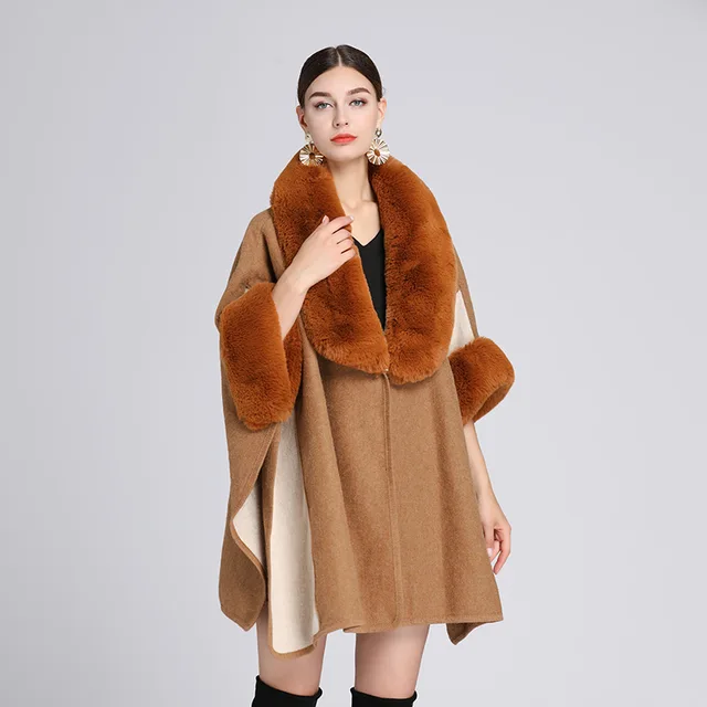 Fashion Women Knit Faux Rabbit Fur Coat Loose Cardigan Capes Big Outer Cape  Femme Poncho Winter Fall New Cloak Echarpes - Wraps - AliExpress