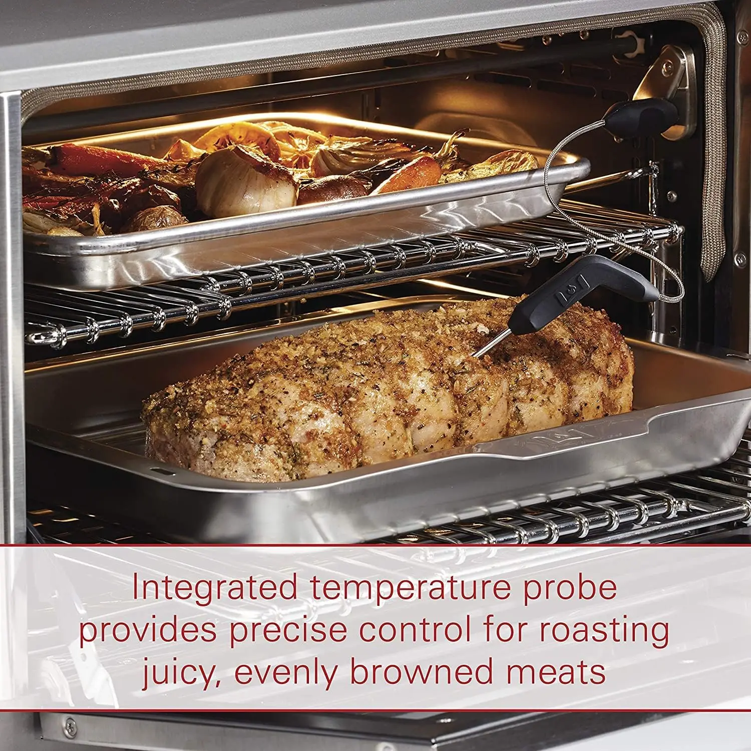 Gourmet Elite Digital Countertop Convection Toaster Oven with Temperature Probe, Stainless Steel and Red Knobs (WGCO150S) 2