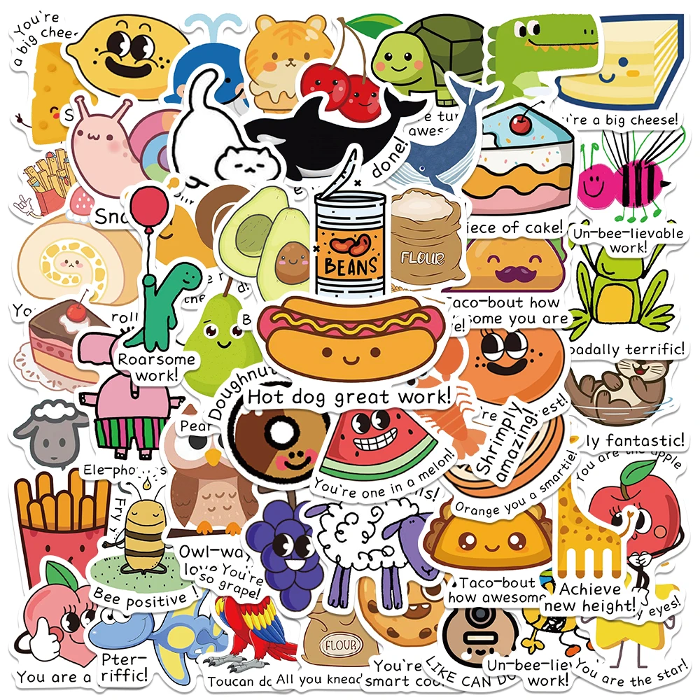 

50pcs Inspirational Phrases Stickers For Children Education School Learning Illustration Cartoon Notebook DIY Graffiti Decals