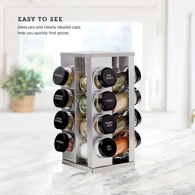 Spice Rack with 20 Jars, Rotating Spice Rack Organizer, Seasoning