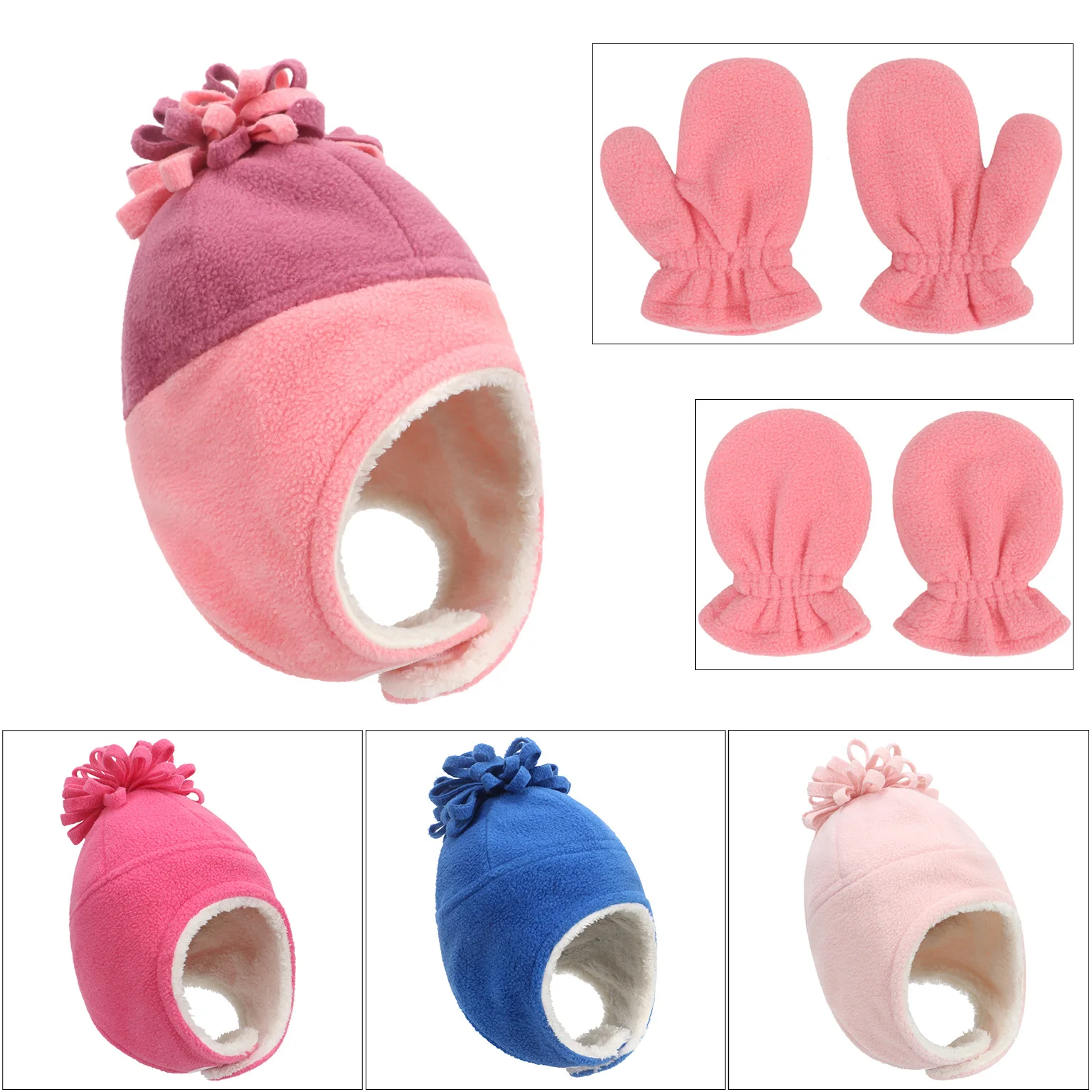 

Windproof Baby Hat Earflap Cap Winter Autumn Polar Fleece Girls Boys Hats Gloves Suit Solid Newborn Bonnet Kids Warm Accessories