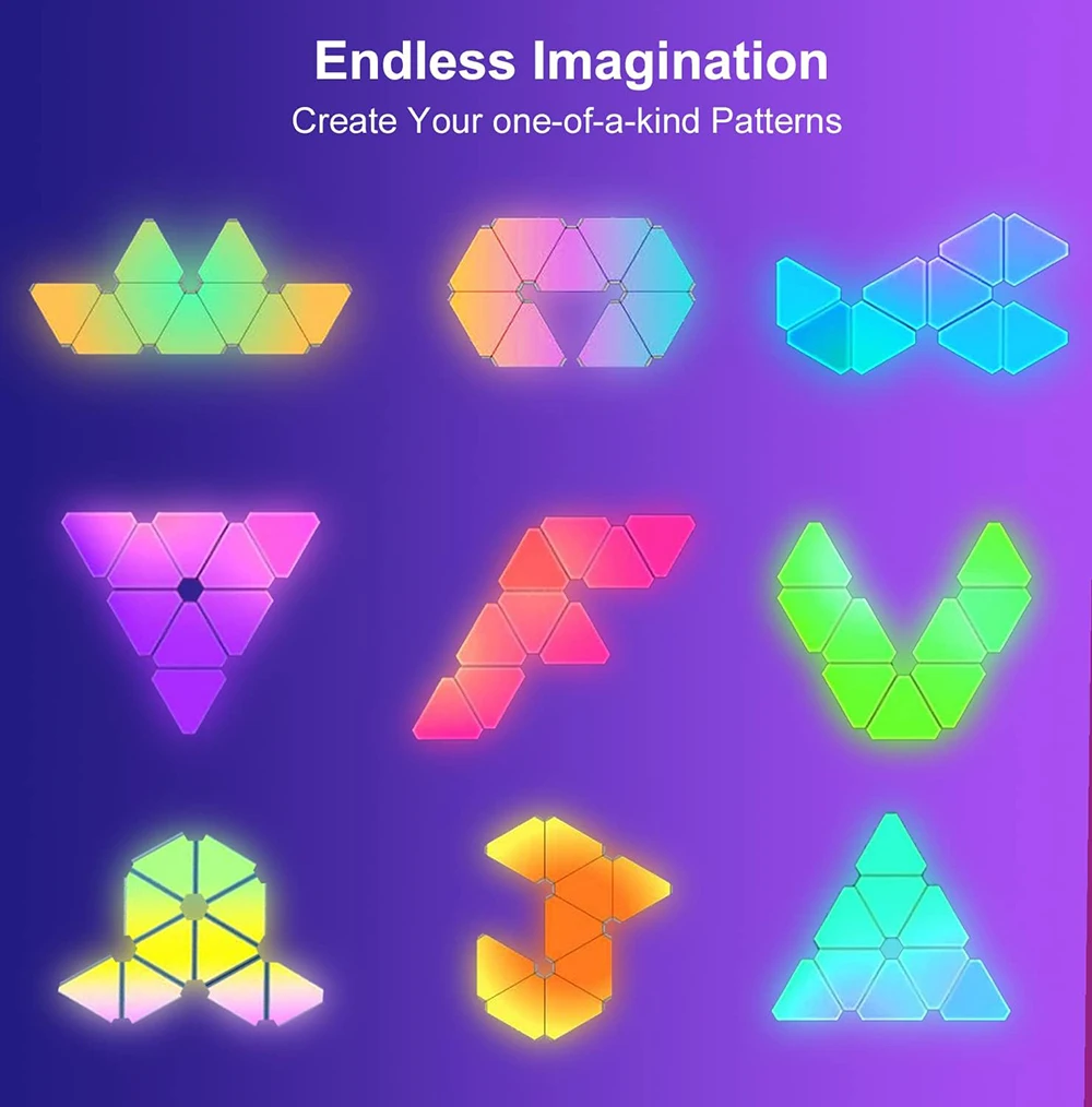 삼각형 패널 야간 조명 RGB 게이밍 조명, 게임 설정용, 스마트 앱 원격 제어, 음악 동기화, 게임룸/침실용