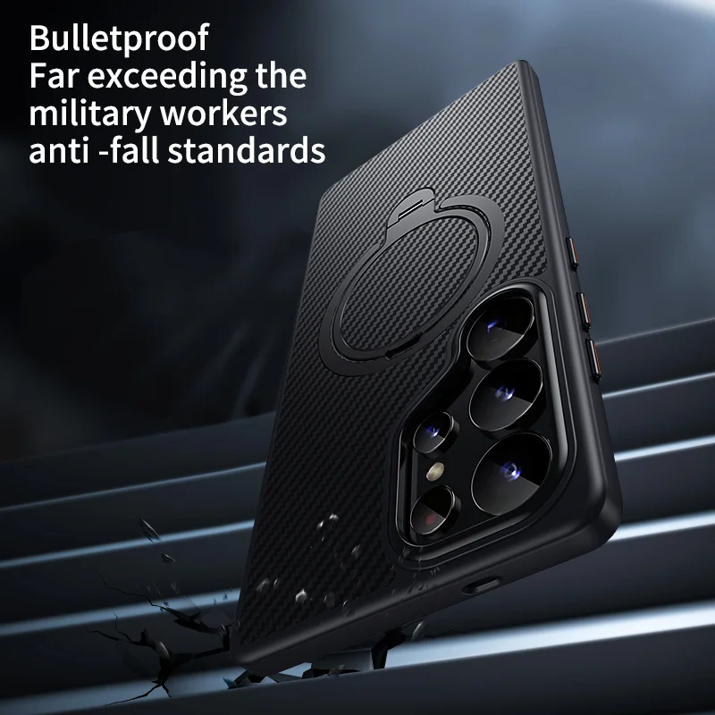 Carbon Fiber Magnetic Rotating Bracket Phone Case - Shockproof MagSafe Cover