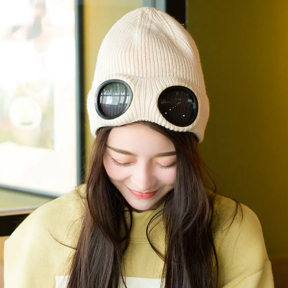 With Glasses Skullies Caps Ear Protection Men Beanie Caps Pullover Cap Knitted Hats Korean Beanies Women Wool Caps Ski Cap - 2