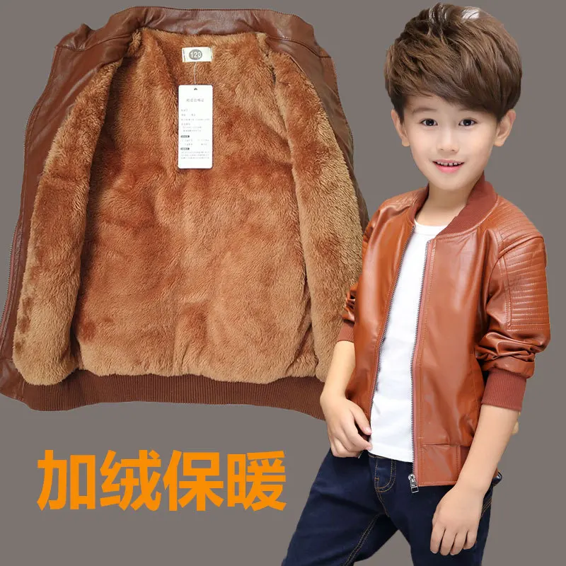 Kids jackets Children Jackets Boy Plush Thick Coat winter casual overcoat kids for boys teenagers outerwear leather coat clothes