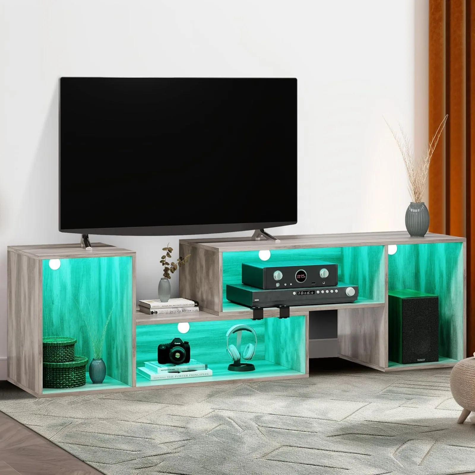 US YITAHOME DIY TV Stand w/LED Strip, Modern Deformable Entertainment Center for 75/70/65/60/55/50/45 inch TVs,