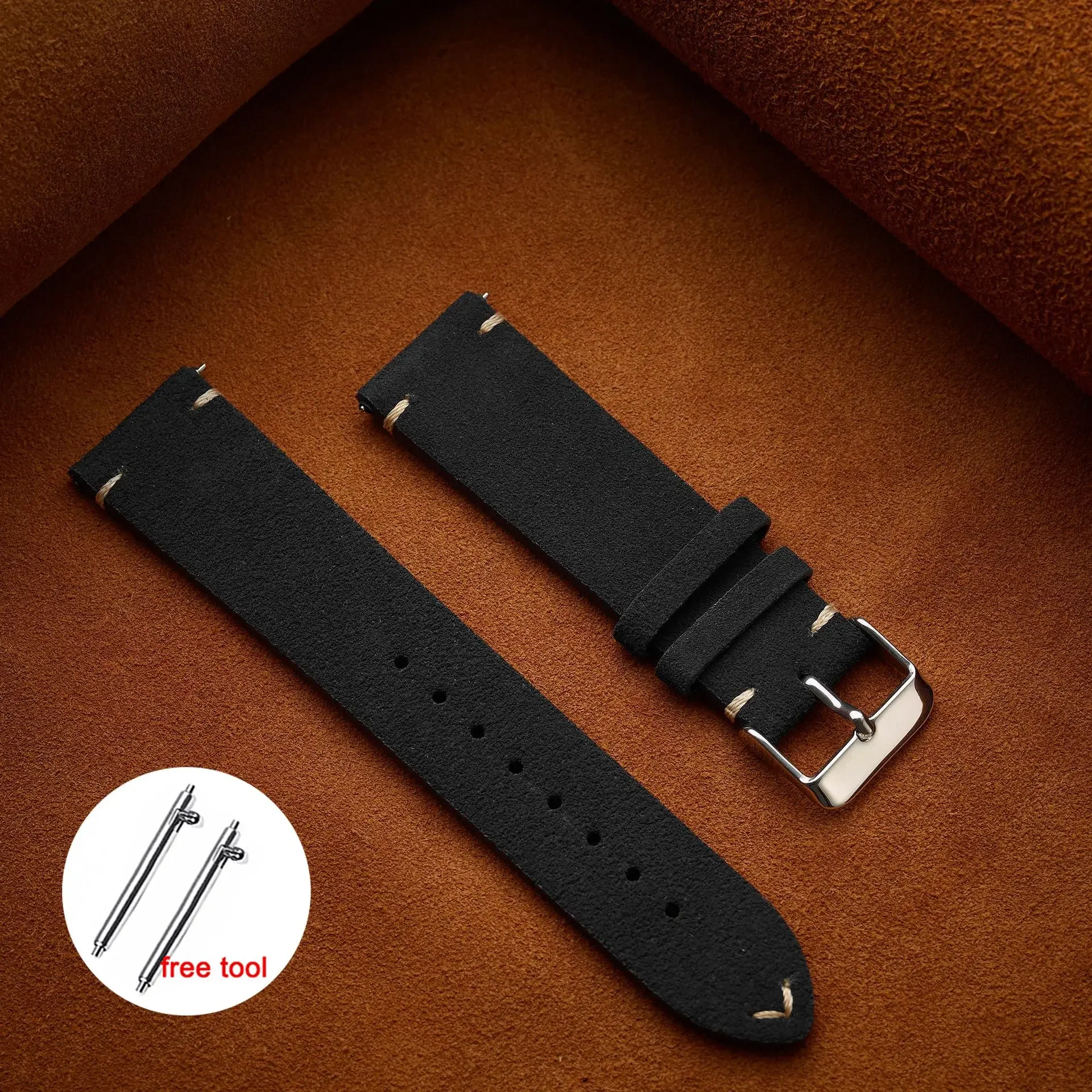 Premium Soft Suede Leather Vintage Watchband – Quick Release Calfskin Strap