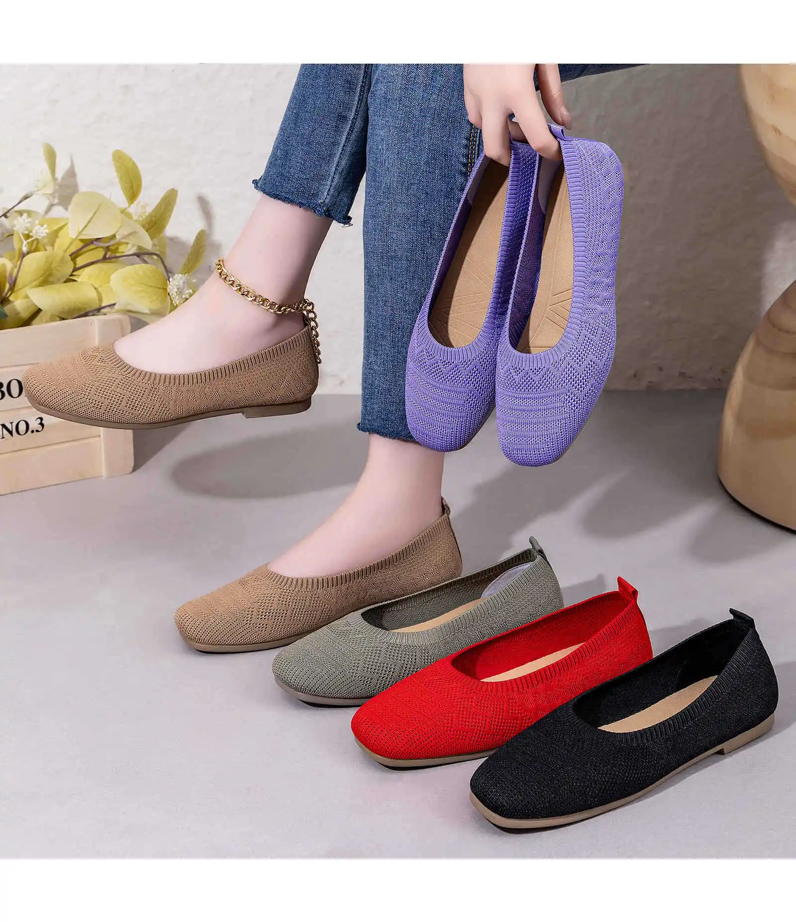 أحذية نسائية عصرية وعملية للربيع، أحذية قماشية مسطحة جديدة بنعل ناعم، أحذية كاجوال سهلة الارتداء للنساء