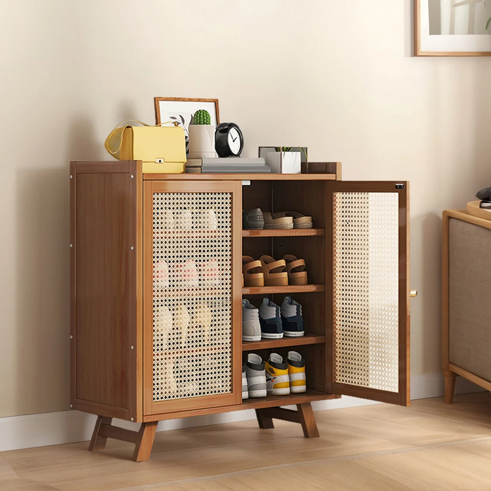 5/7 Tiers Wooden Shoe Cabinet with Doors Shoe Storage Cabinet Rack Wooden Shoe Storage Shelves for Entrance Living Room