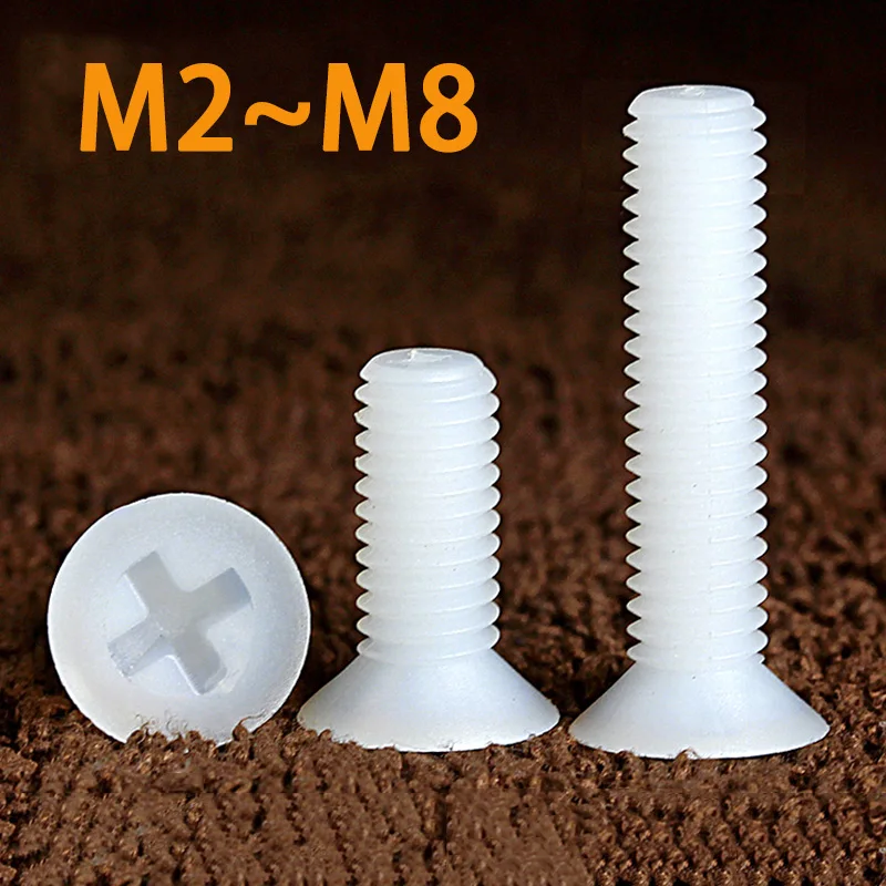 M2/M2.5/M3/M4/M5/M6/M8 Countersunk Cross Nylon Screw Leveler Plastic Screw Flat Head Plastic