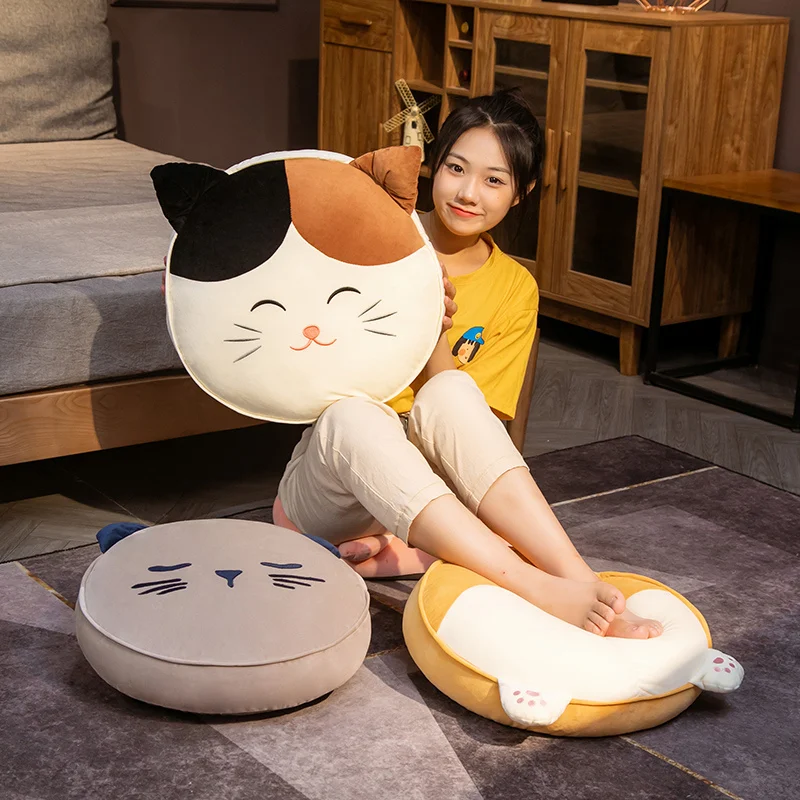 New Creative Soft Stuffed Japanese Style Futon Plush Round Cats Pillow