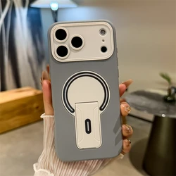 Premium Magnetic Matte Case with Luxury Foldable Stand Holder and Large Window Bumper Cover - iPhone 15 Plus (Gray)