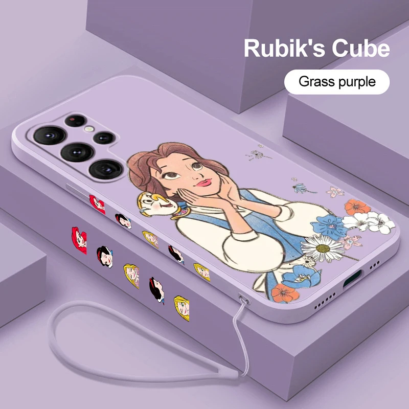 

Disney Princess Beauty For Samsung Galaxy S24 S23 Ultra S22 S21 S20 S10 Plus Pro FE Lite Liquid Left Rope Phone Case