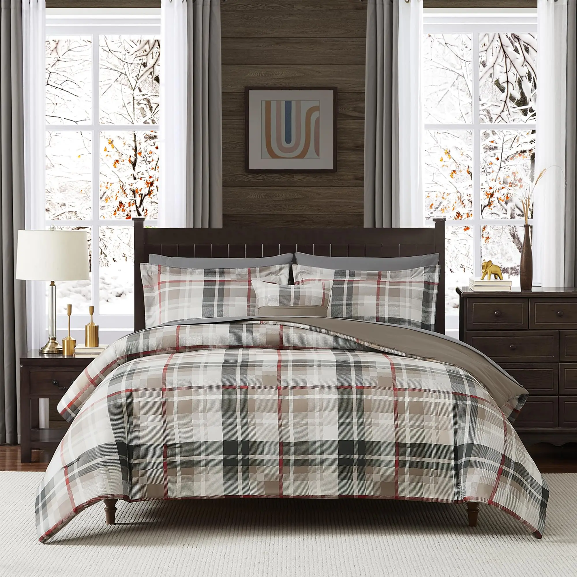 Bed Comforter Grey White Plaid Quilt Full Queen Size Quilt Geometric Bedding Set Soft Breathable Cover Classic Home Decor for All Season