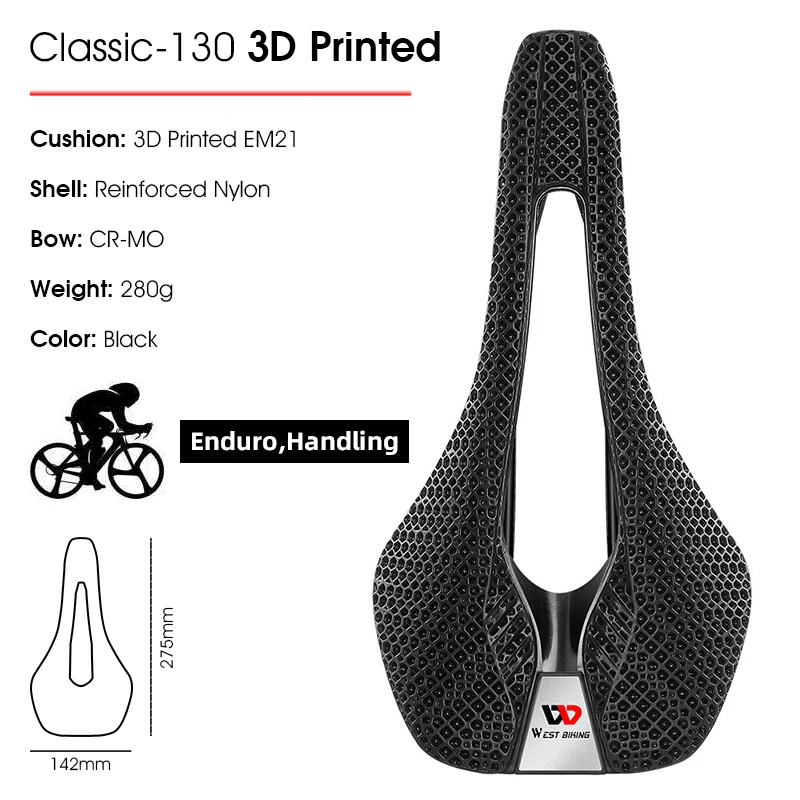 Sella WEST BIKING Stampata 3D - Fibra Carbonio E Nylon - MTB E Bici Da Strada - 275x142mm - Foto 4