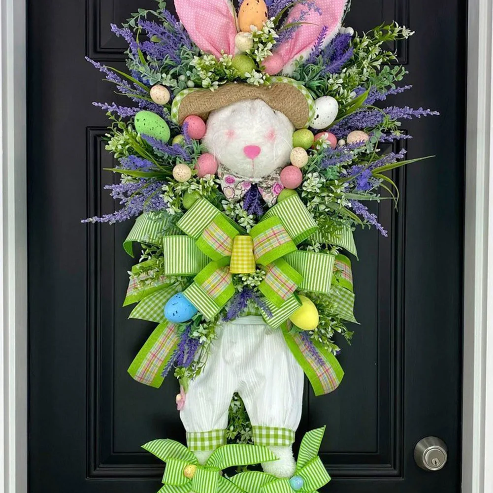 Easter Lavender Egg Bunny Wreath Festival Theme Front Door Bunny Wreath Ornament Farmhouse Egg Rabbit Garland for Outdoor Use