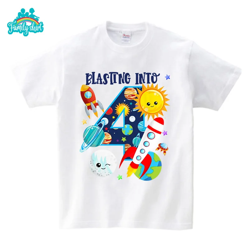 Alien Planet Family Matching Clothes White Kids Tshirt Astronaut Birthday Shirt Custom Space Party Boys Clothing Outfit Summer 4