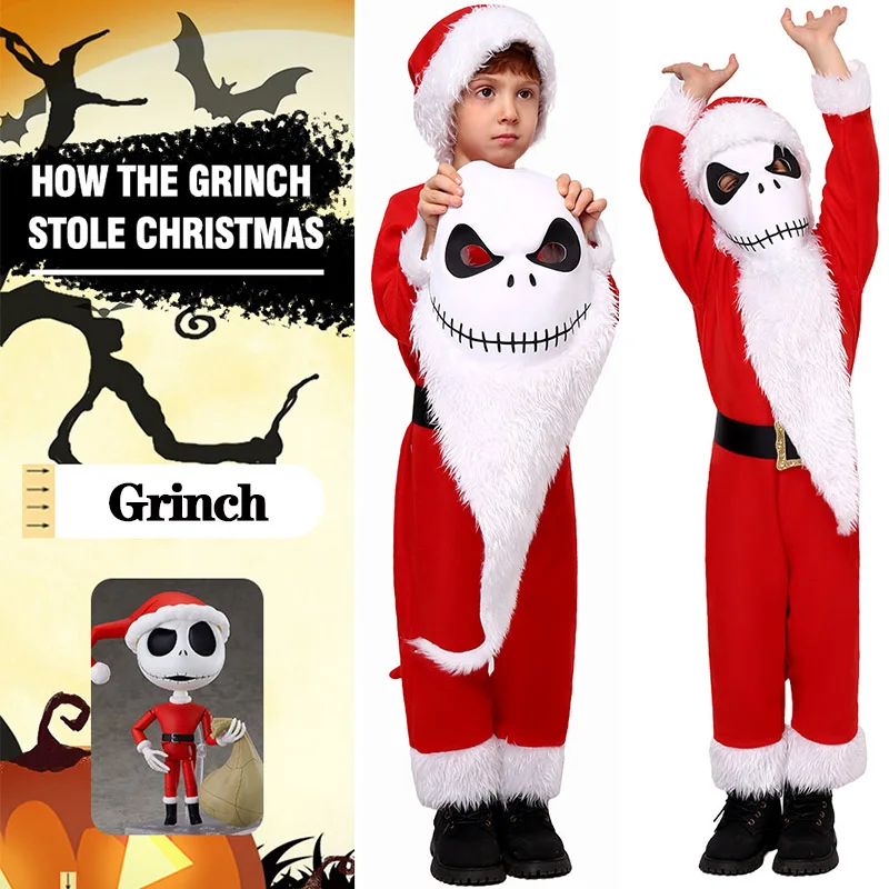 

Grinch Merry Grinchmas Autumn And Winter Boys Clothing Christmas Green Sprite Cosplay Long Sleeved Jumpsuit
