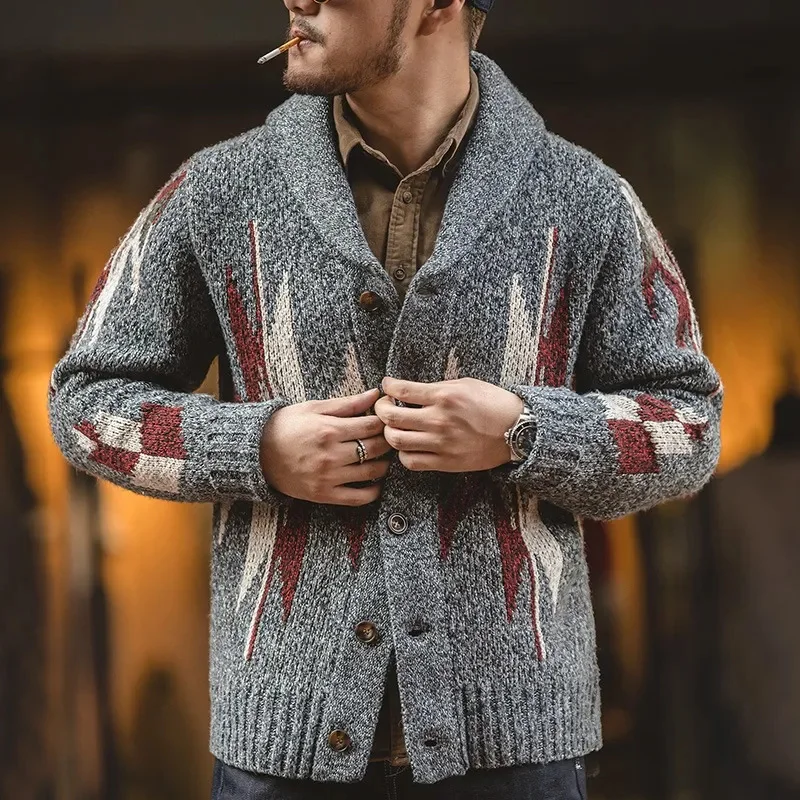 

Men Sweater Indiana Thick Knit Oversized Streetwear Geometric Trend V-neck Harajuku Coats