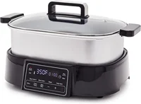 Stainless Steel 8-in-1 Skillet Grill & Slow Cooker, Presets to Saute Steam Stir-Fry and Cook Rice, Healthy Ceramic Nonstick and 1